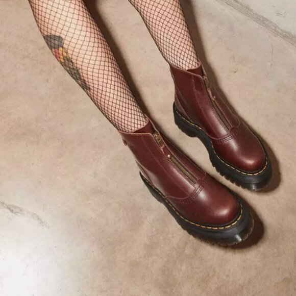 Dr. Martens Shoes - DR. MARTENS JETTA ZIPPED SENDAL LEATHER PLATFORM BOOTS in Dark Brown MSRP$250